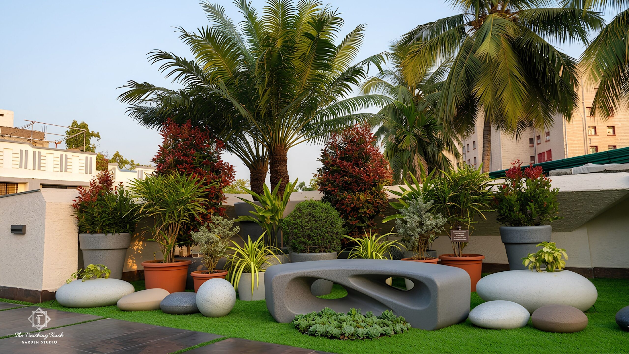 Landscaping Cost in Kolkata (2026): Design, Pergolas, Planters , Garden & Outdoor Light Pricing 6 Designer planters with tropical plants in luxury garden